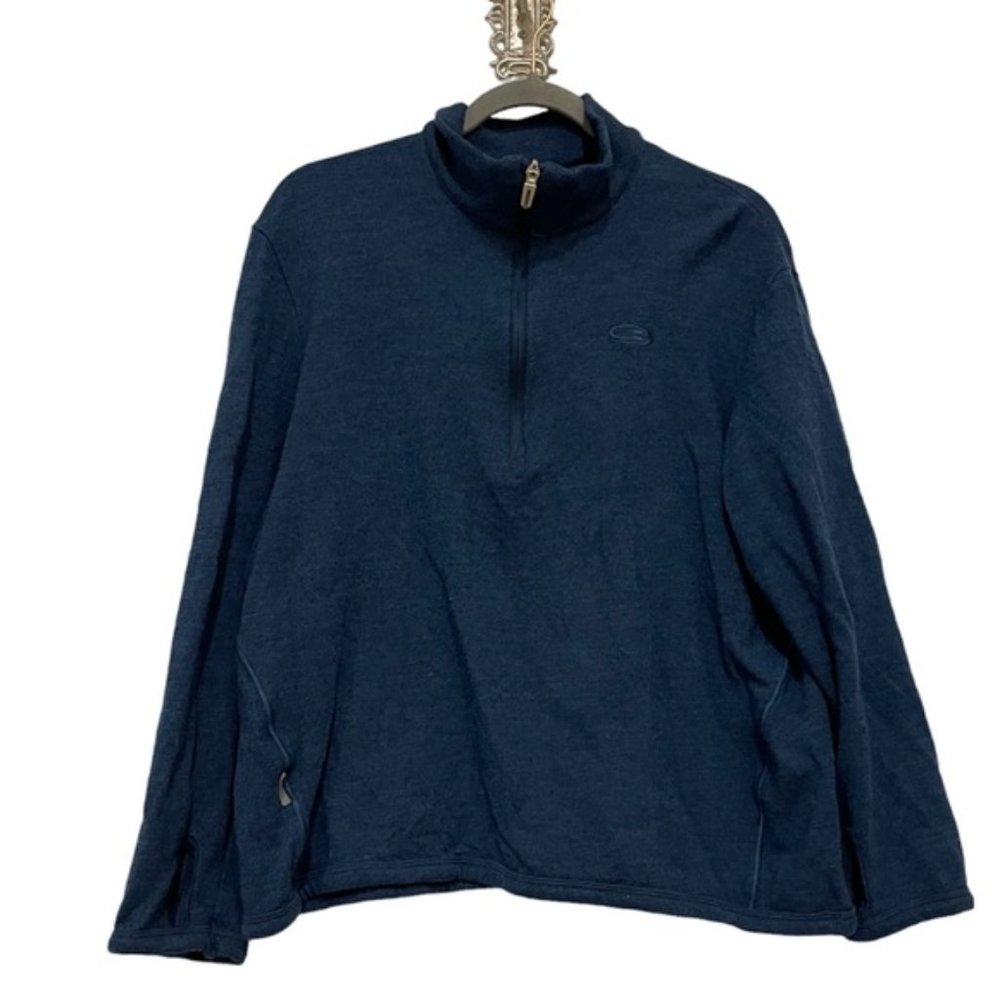 Icebreaker large blue 100% merino wool zip up sweater jacket pockets outdoorIce